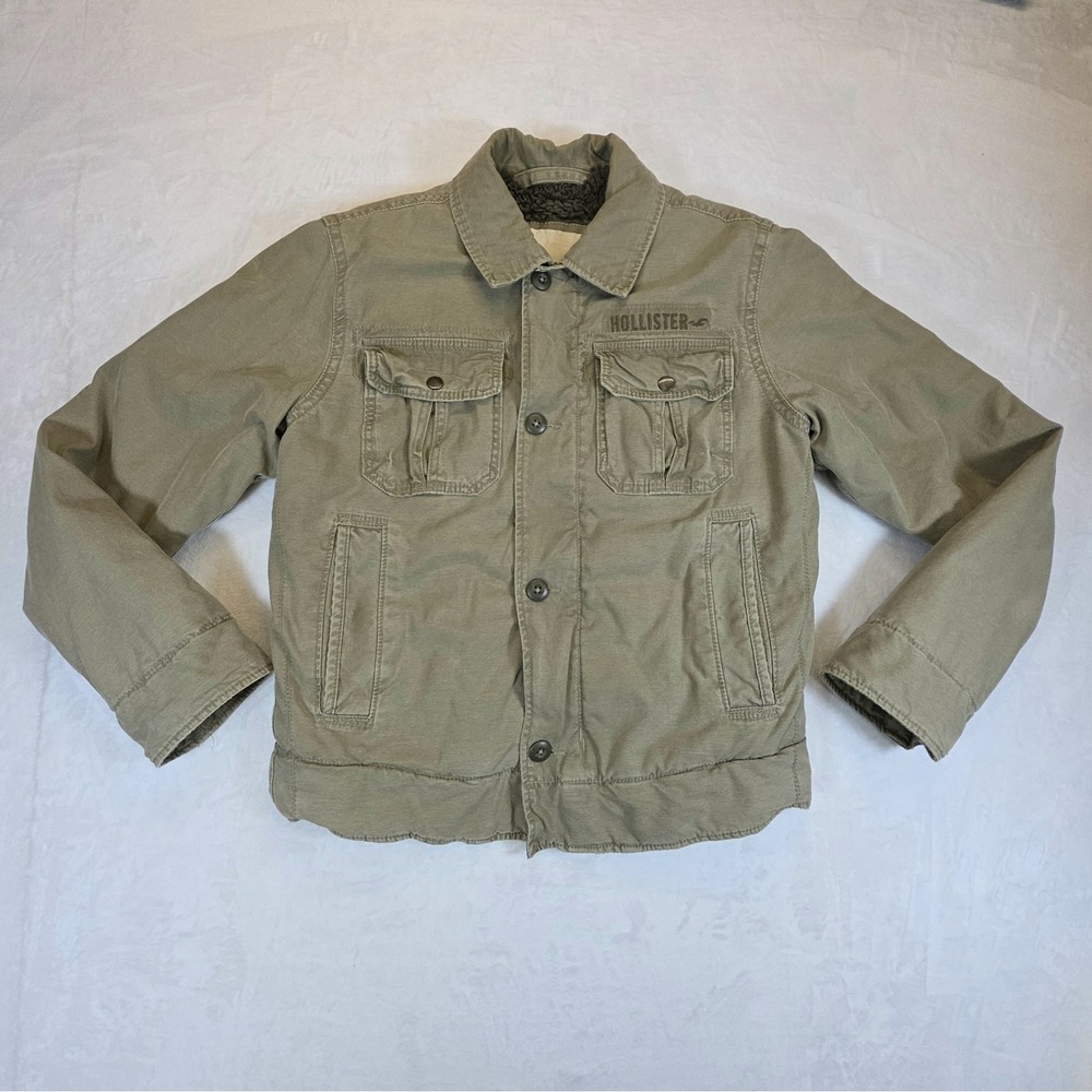 Hollister Y2k Mens Medium Utility Jacket Sherpa Lined Brown Tan Trucker Grunge